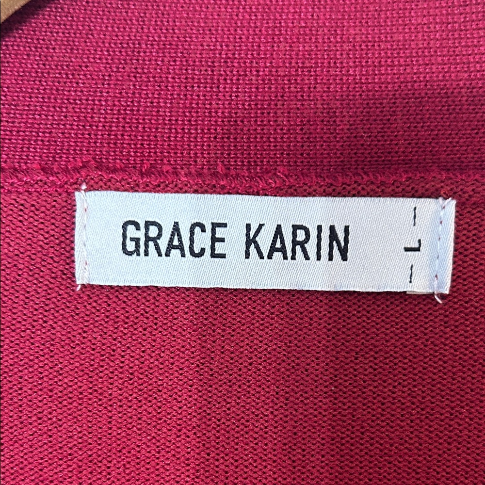 Grace Karin Women's Deep Red Open Front 3/4Sleeve Cardigan - Picture 3 of 8